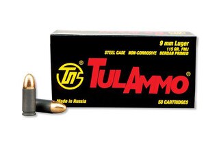 TulAmmo 9mm Luger 115 Gr Steel Case FMJ - Box of 50